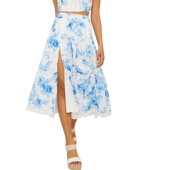 Dresses & Skirts - Altar D' State  Blue Floral Lace Tiered Maxi Skirt size M